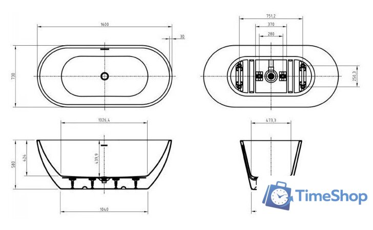 Ванна BelBagno Due BB701-1600-730-K - Изображение №4 — Интернет-магазин Time-Shop