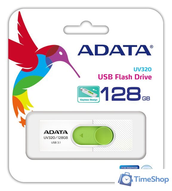 USB Flash ADATA UV320 128GB (белый/зеленый) - Изображение №3 — Интернет-магазин Time-Shop