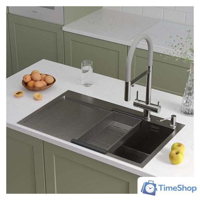 Кухонная мойка Roxen Vespa 560230-70R сатин (с коландером и дозатором) - Изображение №2 — Интернет-магазин Time-Shop