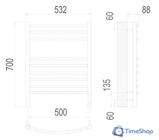Полотенцесушитель TERMINUS Классик П9 500x700 бп электро (хром) - Изображение №3 — Интернет-магазин Time-Shop