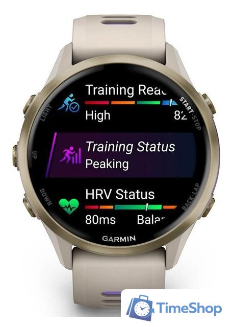 Умные часы Garmin Forerunner 970 47 мм (бежевый/фиолетовый) - Изображение №6 — Интернет-магазин Time-Shop