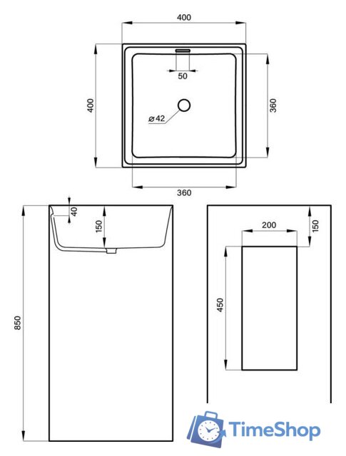 Умывальник Wellsee Pure BY Wellsee 230713000 (отдельностоящий, без отверстия под смеситель, матовый черный/глянцевый белый) - Изображение №9 — Интернет-магазин Time-Shop