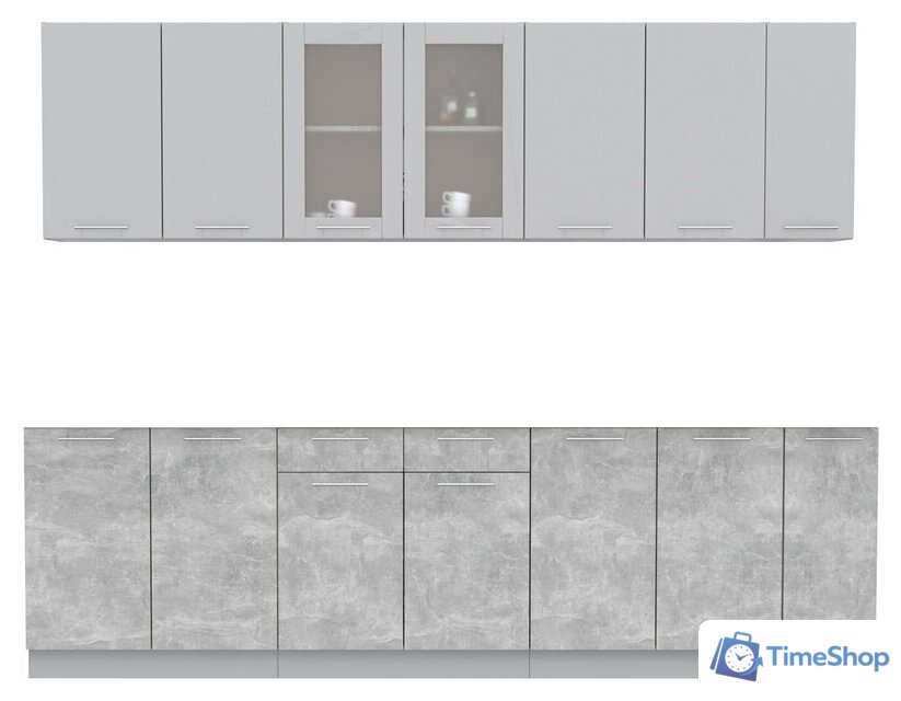 Готовая кухня Интерлиния Мила 27 без столешницы (серебристый/бетон) - Изображение №1 — Интернет-магазин Time-Shop