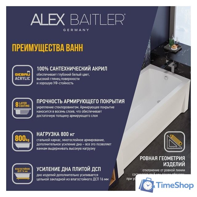 Ванна Alex Baitler Onega 175x70 - Изображение №11 — Интернет-магазин Time-Shop