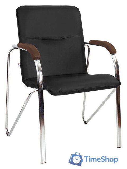 Офисный стул Белс Самба Chrome V 451375/V4 (кожзам черный/темный орех) - Изображение №1 — Интернет-магазин Time-Shop