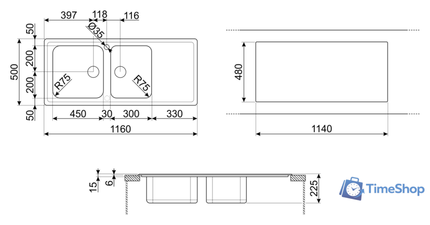 Кухонная мойка Smeg LGR116-2 - Изображение №3 — Интернет-магазин Time-Shop