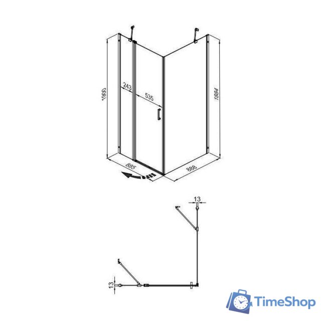 Душевой уголок Triton Йота Блэк А1 90х90 без поддона (прозрачное стекло) - Изображение №2 — Интернет-магазин Time-Shop