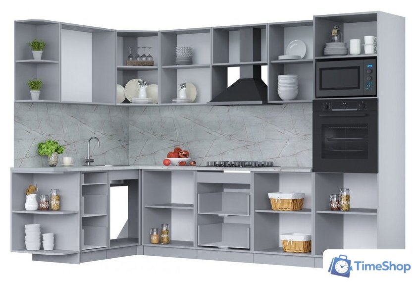 Готовая кухня Интерлиния Мила Лайт 1.68x3.0 левая (белый платинум/бетон портленд/белый гранит) - Изображение №2 — Интернет-магазин Time-Shop