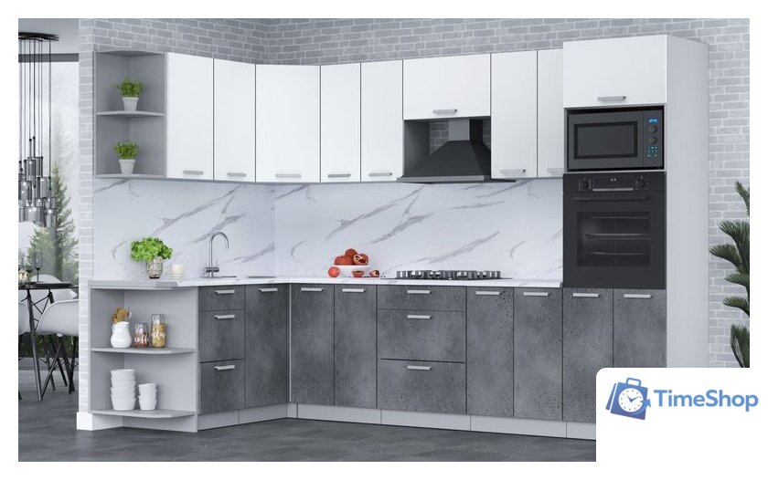 Готовая кухня Интерлиния Мила Лайт 1.68x3.0 левая (белый платинум/бетон портленд/белый гранит) - Изображение №3 — Интернет-магазин Time-Shop