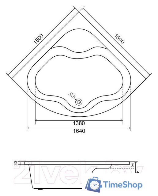 Ванна Lauter Majestica 150x150 21040150 (с ножками) - Изображение №15 — Интернет-магазин Time-Shop