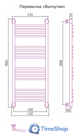 Полотенцесушитель Сунержа Богема+ 1000x400 00-0221-1040 - Изображение №3 — Интернет-магазин Time-Shop