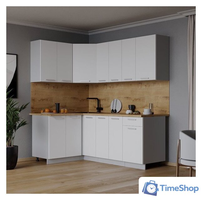 Готовая кухня Интерлиния Мила Лайт 1.2x1.9 (белый платинум/белый платинум/дуб бунратти) - Изображение №2 — Интернет-магазин Time-Shop