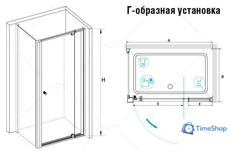 Душевой уголок RGW PA-32B (PA-02B + Z-050-1B) 41083200-014 100x100 (черный/прозрачное стекло) - Изображение №2 — Интернет-магазин Time-Shop