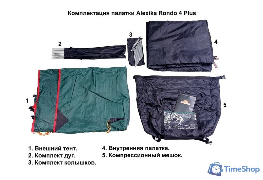 Треккинговая палатка AlexikA Rondo 4 Plus Fib (зеленый) - Изображение №10 — Интернет-магазин Time-Shop