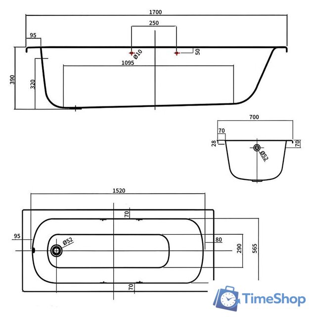 Ванна Lauter Brio 170 21S1700 (с ножками) - Изображение №20 — Интернет-магазин Time-Shop
