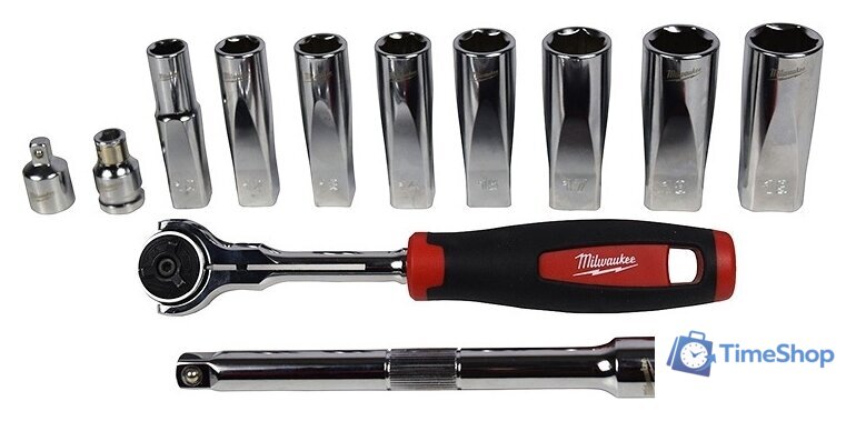 Набор трещотка с головками Milwaukee 48229001 (12 предметов) - Изображение №3 — Интернет-магазин Time-Shop