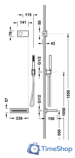 Держатель душевой лейки с подключением Tres Shower Technology 09288556Nm - Изображение №2 — Интернет-магазин Time-Shop