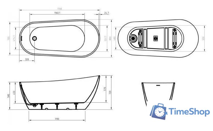 Ванна BelBagno Due BB704-1700-800-K - Изображение №4 — Интернет-магазин Time-Shop