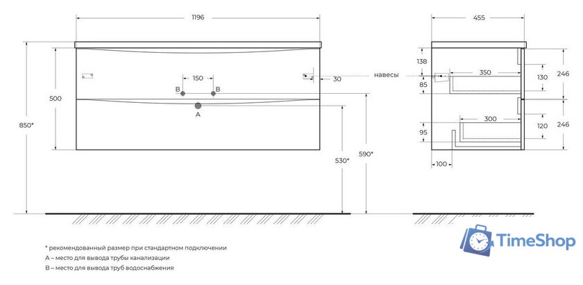  BelBagno Тумба под умывальник MARINO-CER-N-1200-2C-SO-RG-P - Изображение №2 — Интернет-магазин Time-Shop