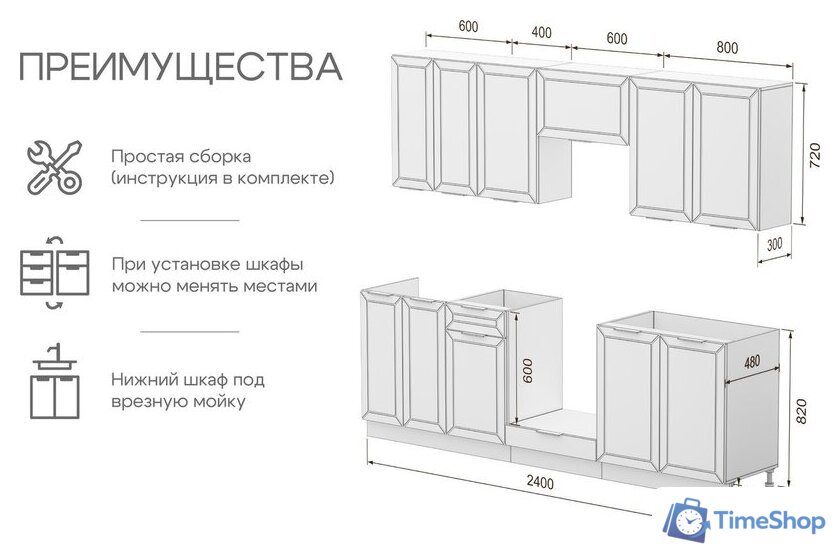 Готовая кухня Mio Tesoro Корнелия Ода-плюс 2.4 без столешницы (графит) - Изображение №7 — Интернет-магазин Time-Shop