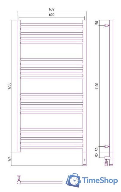 Полотенцесушитель Сунержа Богема 3.0 прямая 1200х600 МЭМ правый 00-5805-1260 - Изображение №4 — Интернет-магазин Time-Shop