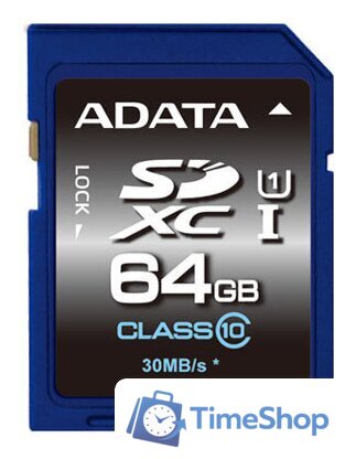 Карта памяти ADATA Premier SDXC UHS-I (Class 10) 64GB (ASDX64GUICL10-R) - Изображение №1 — Интернет-магазин Time-Shop