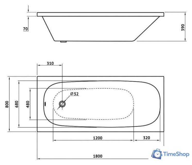 Ванна Berges Wasserhaus Nelu 180x80 050021 - Изображение №2 — Интернет-магазин Time-Shop