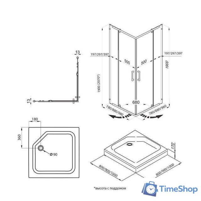 Душевой уголок Triton Каппа Хром А1 90х90 без поддона (прозрачное стекло) - Изображение №8 — Интернет-магазин Time-Shop