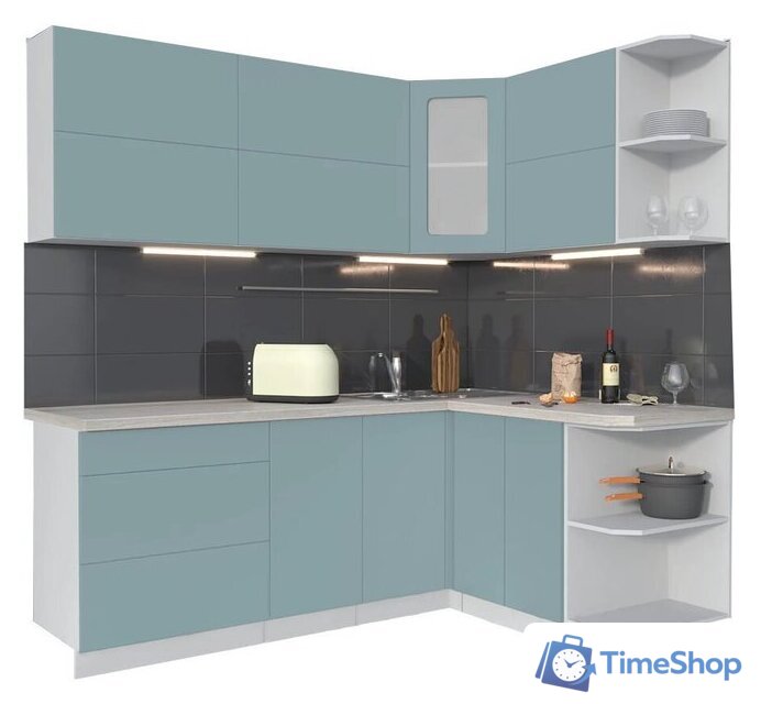 Готовая кухня Интерлиния Мила Матте 1.5x2.1 А правая (океан-океан-травертин серый) - Изображение №1 — Интернет-магазин Time-Shop