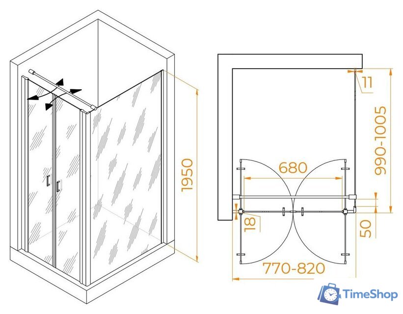 Душевой уголок RGW PA-144 (PA-104+Z-050-2+O-104) 060814480-011 80x100 (хром/прозрачное стекло) - Изображение №2 — Интернет-магазин Time-Shop