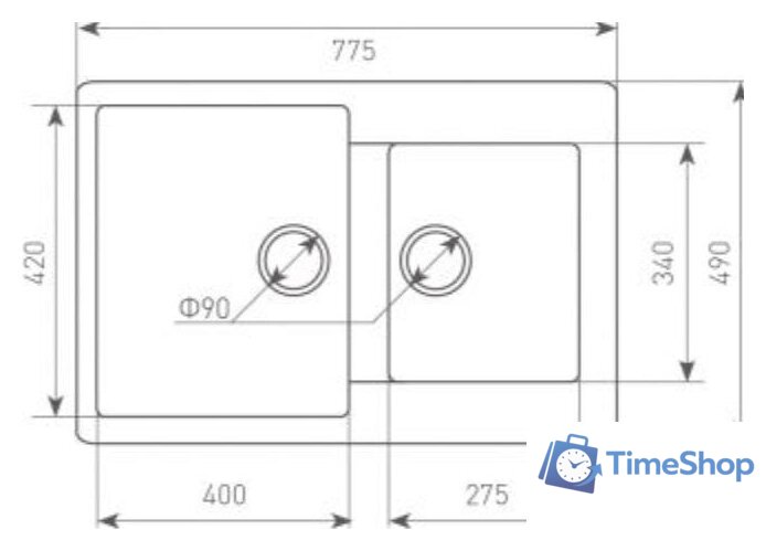 Кухонная мойка Zigmund & Shtain Rechteck 400.275 (млечный путь) - Изображение №2 — Интернет-магазин Time-Shop