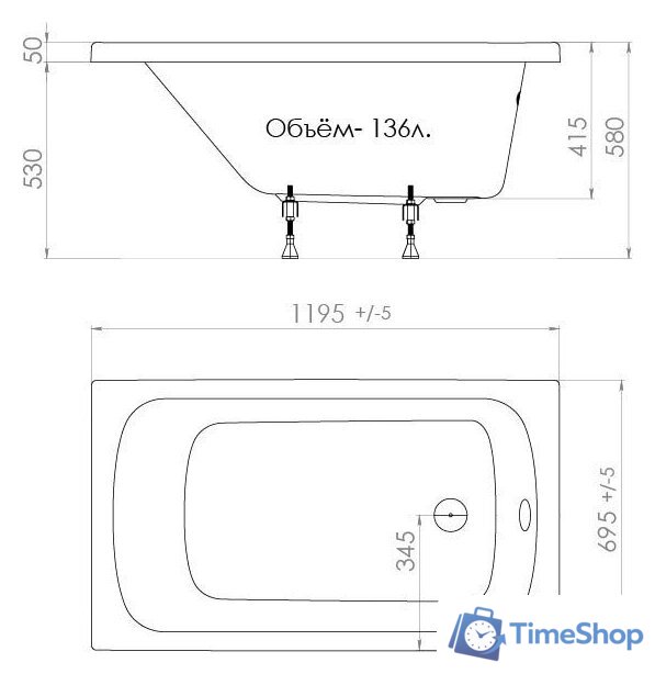 Ванна Triton Стандарт 120x70 (с ножками) - Изображение №9 — Интернет-магазин Time-Shop