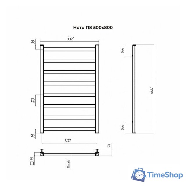 Полотенцесушитель TERMINUS Ното П8 500x800 (золото матовое) - Изображение №2 — Интернет-магазин Time-Shop
