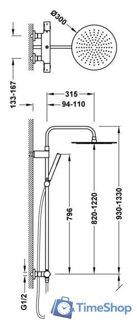 Душевая система  Tres Over-Wall 19039302AC - Изображение №2 — Интернет-магазин Time-Shop