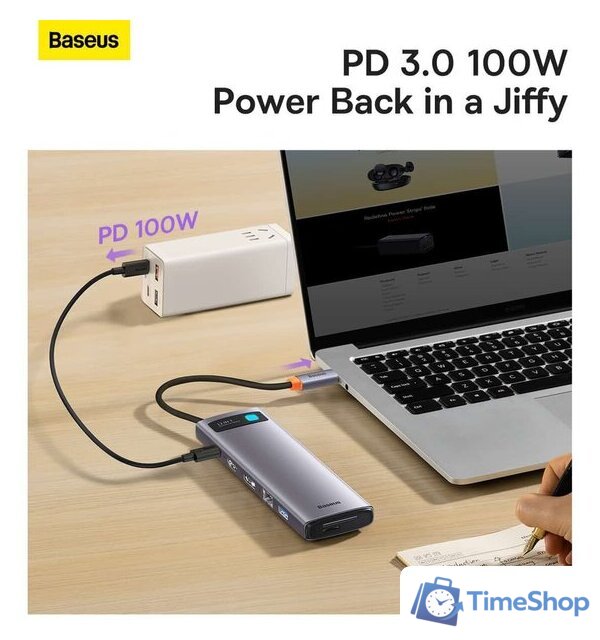 Док-станция Baseus Metal Gleam Series 12-in-1 Multifunctional Type-C Hub Docking Station WKWG020213 - Изображение №11 — Интернет-магазин Time-Shop