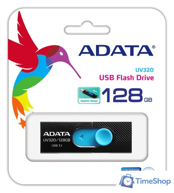 USB Flash ADATA UV320 128GB (черный/голубой) - Изображение №3 — Интернет-магазин Time-Shop