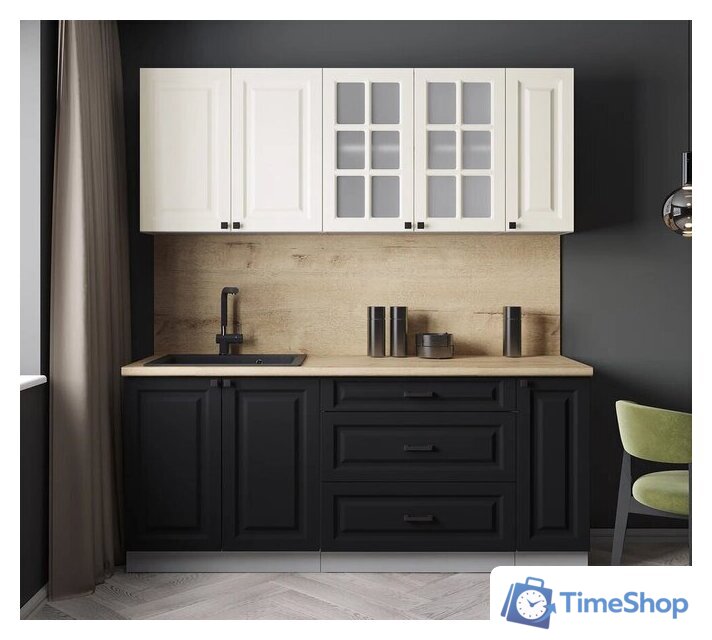 Готовая кухня Интерлиния Мила Деко 1.9Б (черный/белый/дуб бунратти) - Изображение №3 — Интернет-магазин Time-Shop