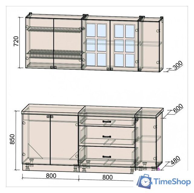 Готовая кухня Интерлиния Мила Деко 1.9Б (черный/белый/дуб бунратти) - Изображение №4 — Интернет-магазин Time-Shop