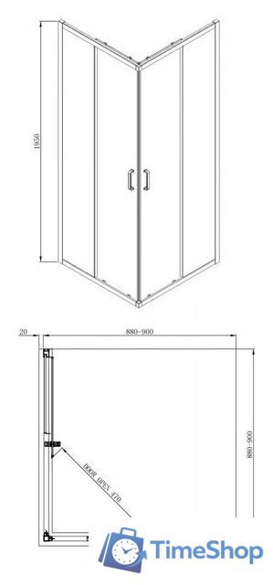 Душевой уголок Adema Glass Vierkant 90 (матовое стекло) - Изображение №4 — Интернет-магазин Time-Shop
