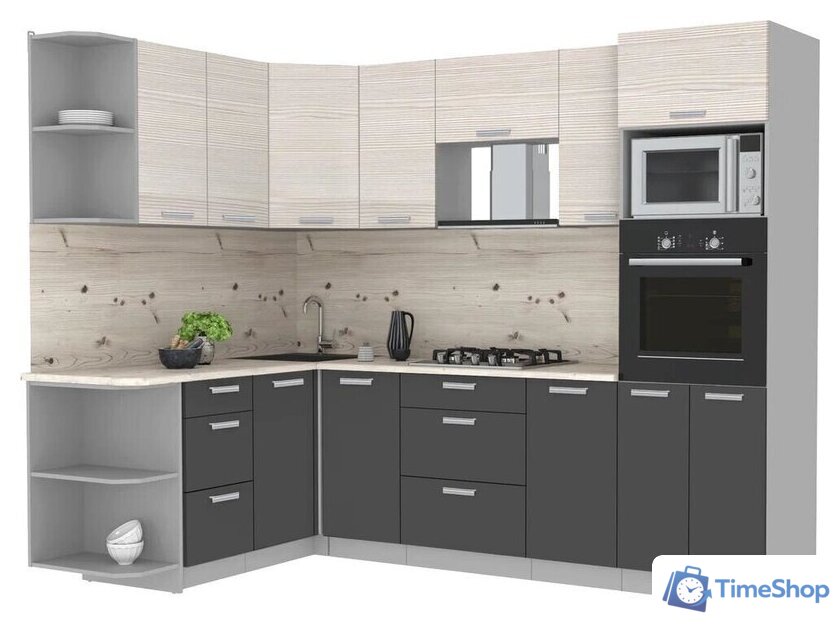 Готовая кухня Интерлиния Мила Лайт 1.68x2.6 левая (вудлайн кремовый/антрацит/бискайская сосна) - Изображение №1 — Интернет-магазин Time-Shop