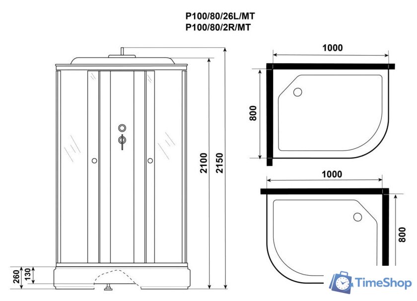 Душевая кабина Niagara Promo P100/80/26L/MT 100x80x215 - Изображение №3 — Интернет-магазин Time-Shop