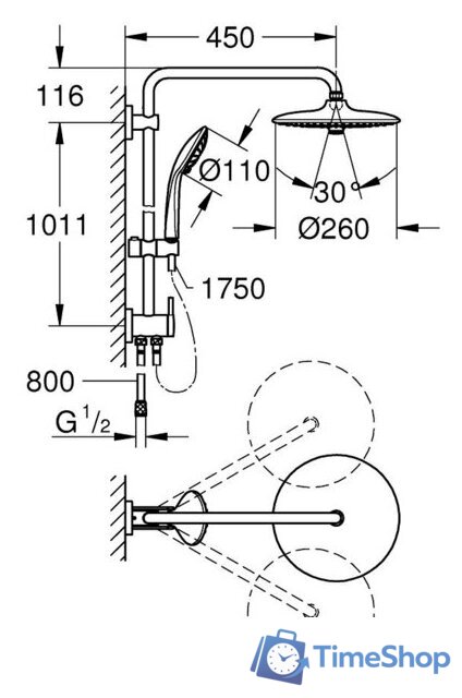 Душевая система  Grohe Euphoria System 260 27421002 - Изображение №2 — Интернет-магазин Time-Shop