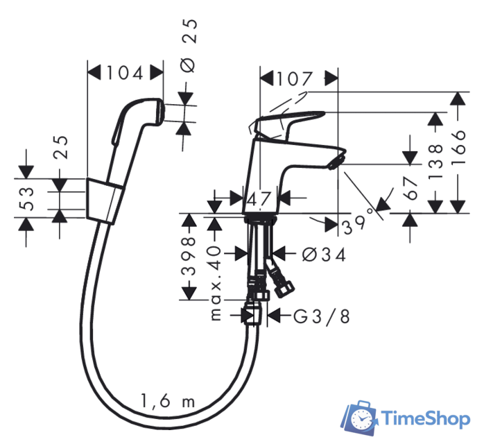 Смеситель с лейкой для биде Hansgrohe Logis 71290000 - Изображение №2 — Интернет-магазин Time-Shop