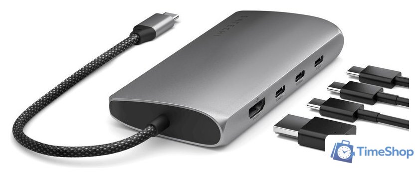 Док-станция Satechi USB-C Multiport Adapter 8K With Ethernet V3 ST-P8KEM (серый) - Изображение №5 — Интернет-магазин Time-Shop