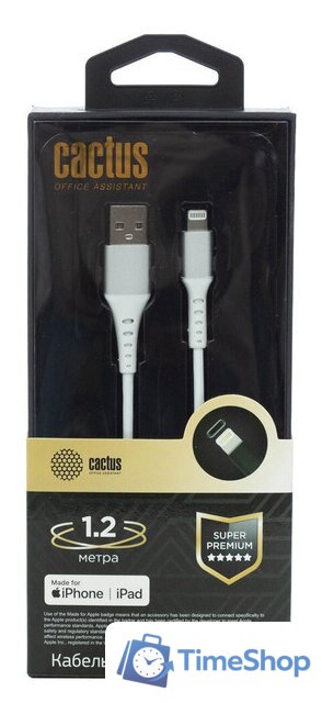 Кабель CACTUS USB Type-A - Lightning CS-LG.USB.A-1.2 (1.2 м, белый) - Изображение №1 — Интернет-магазин Time-Shop