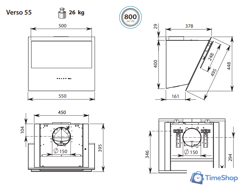 Кухонная вытяжка Falmec Verso Design 55 800 м3/ч (черный) - Изображение №4 — Интернет-магазин Time-Shop