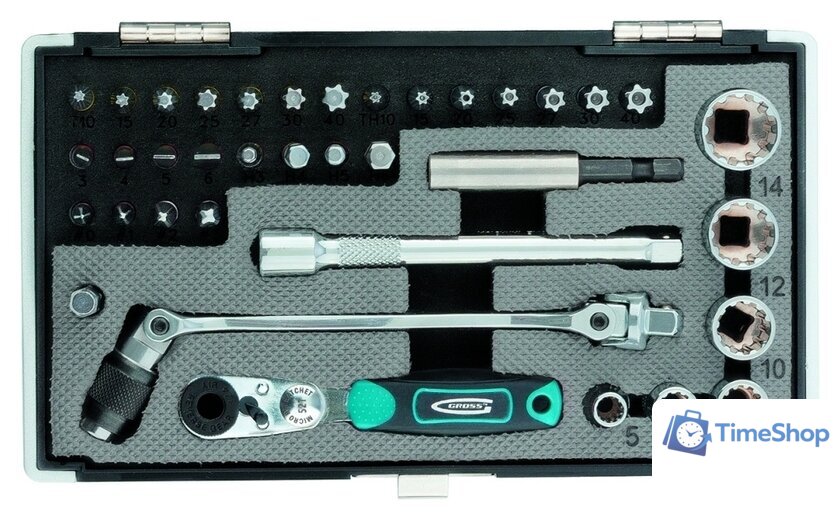 Набор трещотка с головками и битами GROSS 11625 (37 предметов) - Изображение №1 — Интернет-магазин Time-Shop
