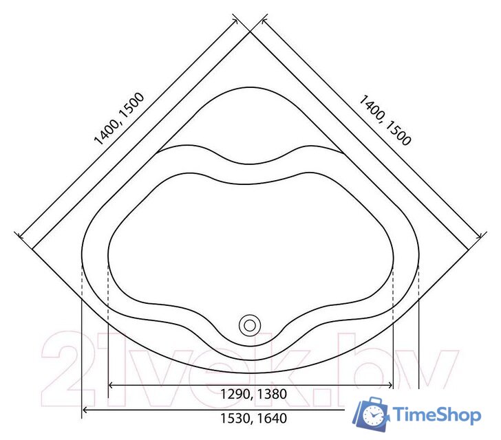 Ванна Lauter Majestica 140x140 21040140 (с ножками) - Изображение №13 — Интернет-магазин Time-Shop