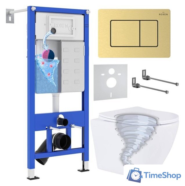 Унитаз подвесной Roxen Antares Tornado в комплекте с инсталляцией StounFix Dual Fresh 6 в 1 968463 (кнопка: брашированное золото) - Изображение №1 — Интернет-магазин Time-Shop