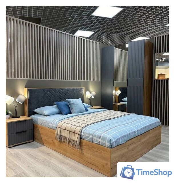 Кровать Трия Хилтон универсальная тип 1 160x200 (дуб крафт золотой/велюр серый) - Изображение №4 — Интернет-магазин Time-Shop